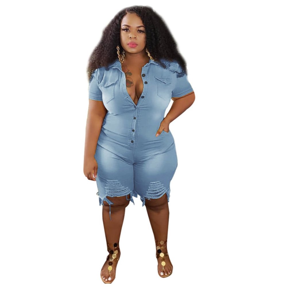 Plus size Blue Jean Short Romper